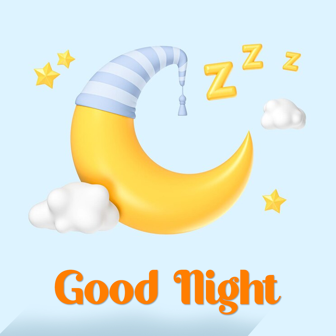 Good Night Moon- Half Yellow Moon in a Sleep Cap with a Twinkling Star